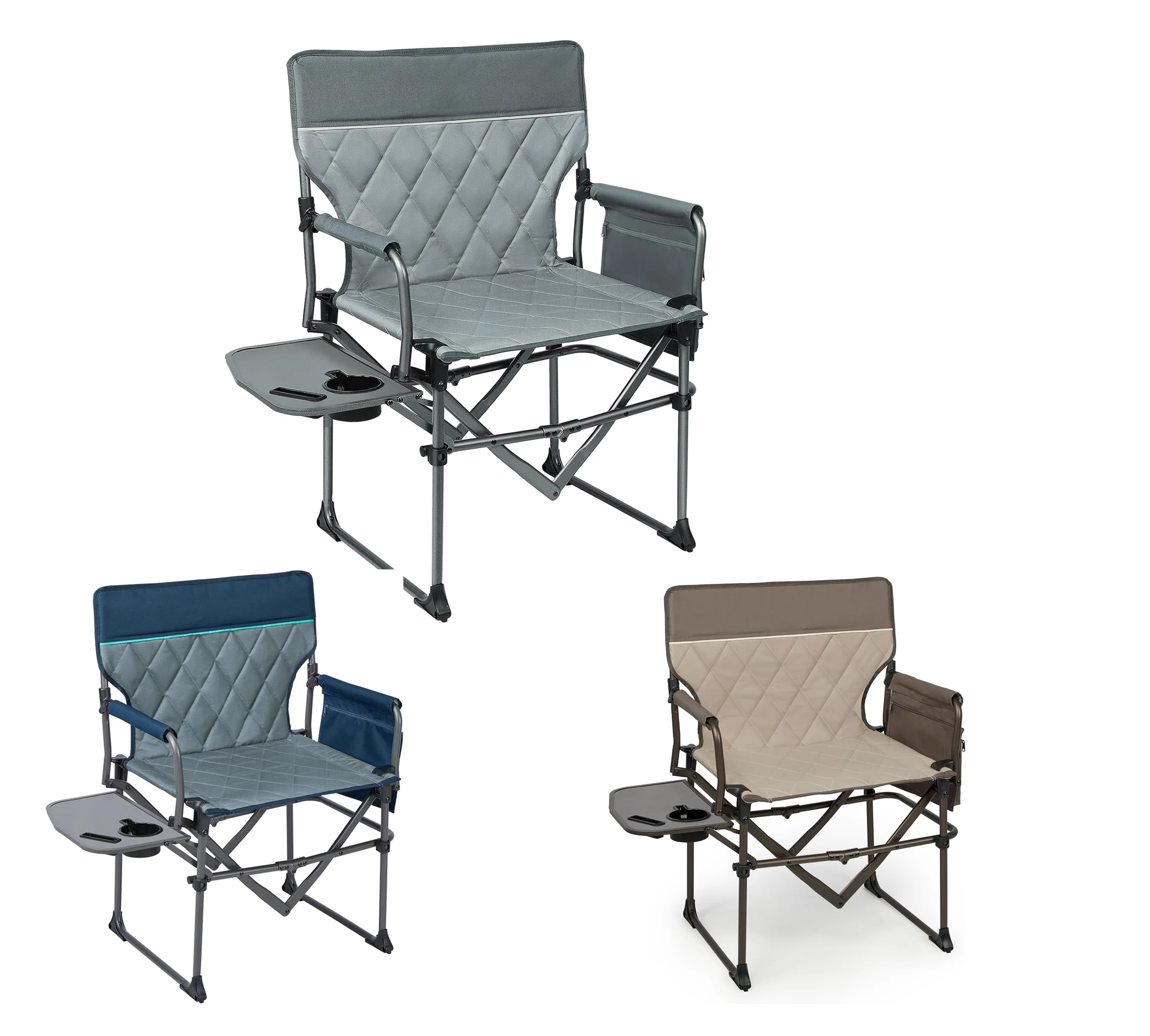 

checkered heavy camping chair, portable director's chair with side table, suitable for camping, lawn, sports, etc