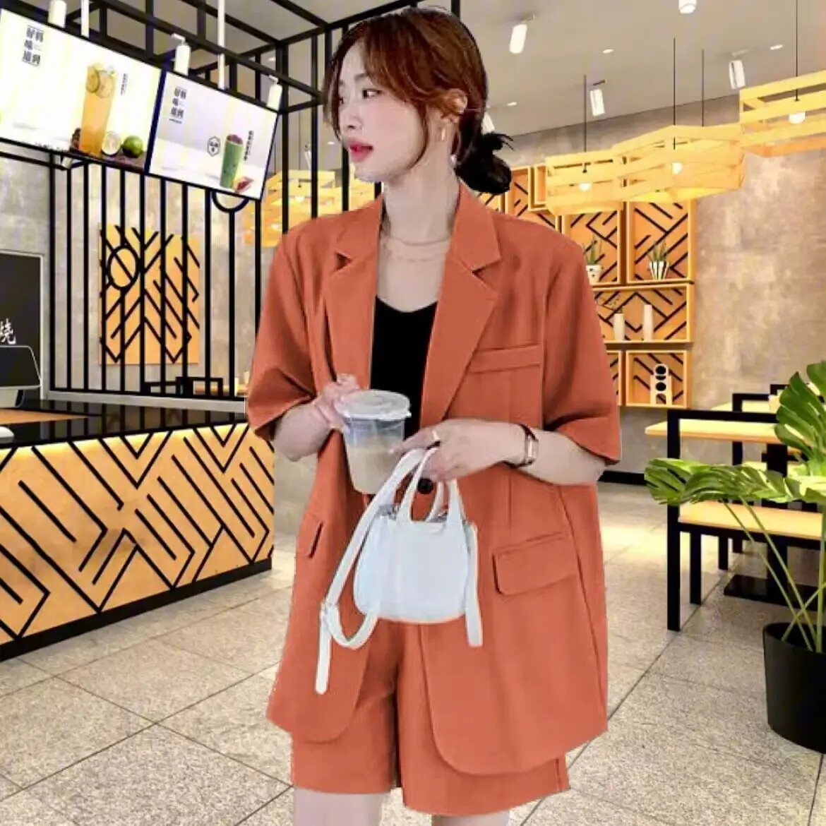 Women\'s Summer Short Sleeved Shorts Suit Set Office Outfits Women Blazer Set for Women Womens Suits Korean Style Outfit