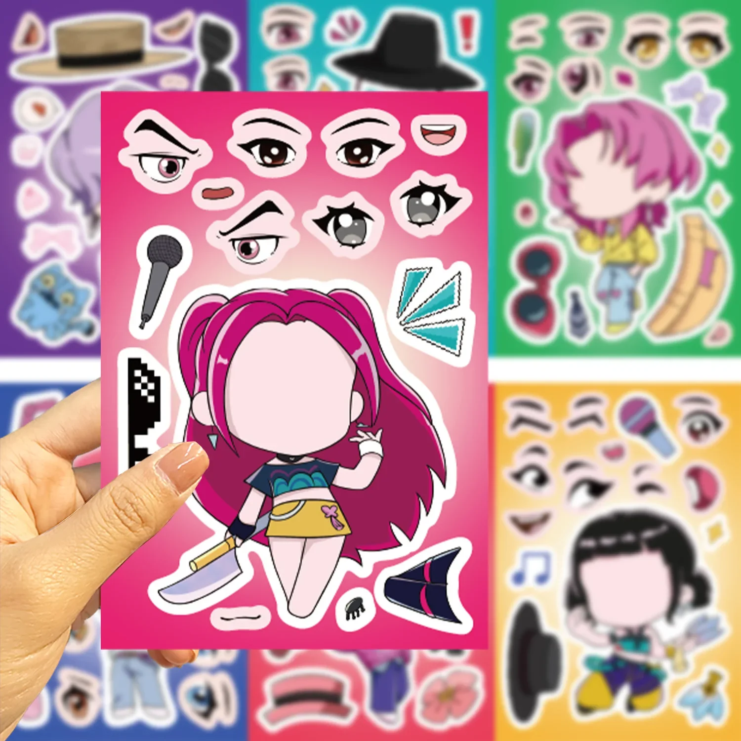 NOWE 8 arkuszy/zestaw Naklejki-puzzle K-pop Demon Hunters Zrób Twarz, Zrób Się Zabawka Edukacyjna dla Dzieci, Gra DIY, Prezent