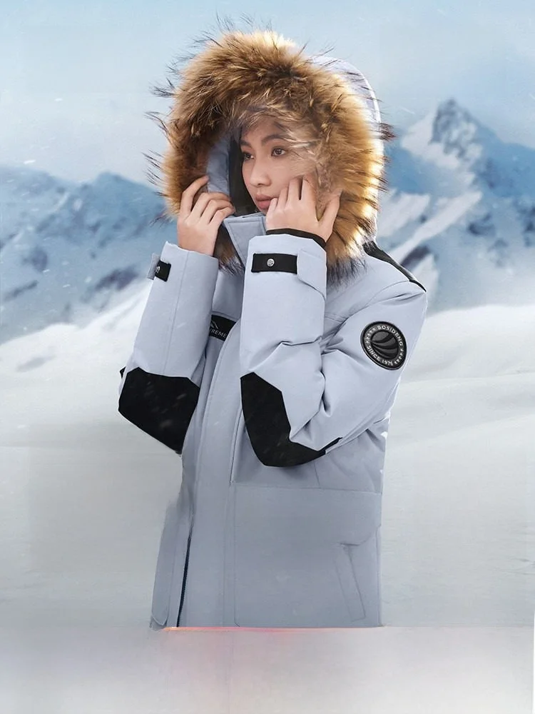 

Зимнее пальто Bosideng с 90% гусиным пухом для пар, ветрозащитное, теплое, для активного отдыха, с меховым воротником, женское, модное