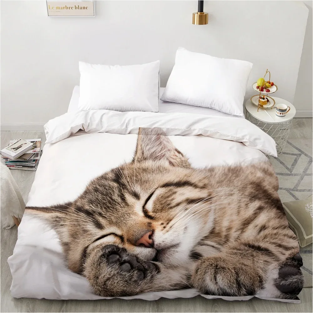 

3D Duvet cover QuiltBlanketComfortable Case Luxury Bedding 135 140x200 150x200 200x220 for Home animal Cat Cute white