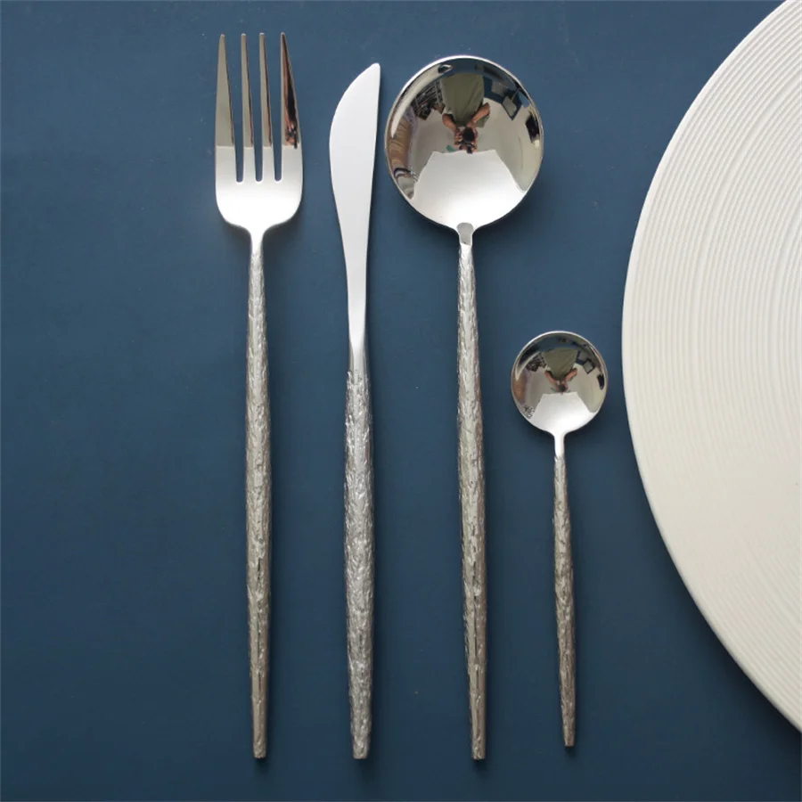 304 Stainless Steel Western Tableware Set, Ins Tree Pattern, Knife, Fork, Spoon, Household, Western, 3 Pcs