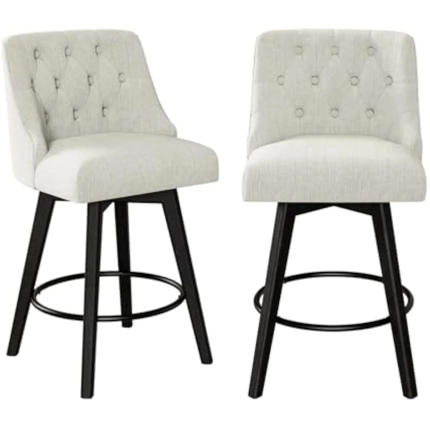 

Swivel Counter Height Bar Stools Set of 2, Modern Counter Stools with Upholstered Backrest and Footrest, Linen Fabric Barstool