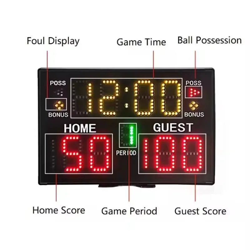 Placar eletrônico de basquete com diodo emissor de luz portátil, placar digital profissional com controle remoto e campainha