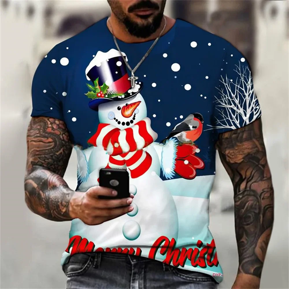 Christmas Men Summer 3D Elk Printed T Shirts Casual Tee Oversized T-shirt Women Short Sleeve Holiday Clothing Breathable Tops