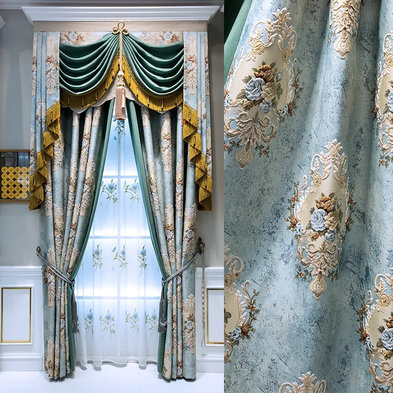 European-style Curtain Water Wave Curtain High-end Living Room Relief Jacquard Embroidery Home Improvement Window Screen