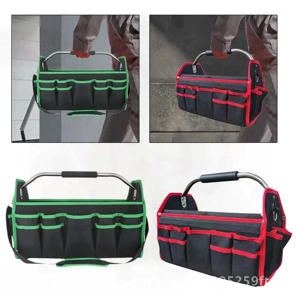 0cm Portable Foldable Tool Bag Organizer Multipurpose Open Top with Multi Pockets Metal Carry Handle for Gardeners Lightweigh