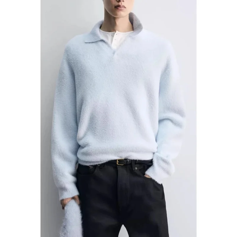 

Новая зимняя мужская повседневная модная вязаная футболка-базовый слой свободного кроя, удобная, теплая, с длинным рукавом