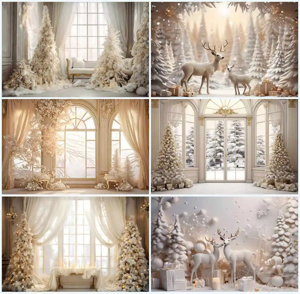 

Mehofond Winter Christmas Photography Background Xmas Decor Snow Deer Window Forest Kids Portrait Photo Backdrop Photobooth Prop