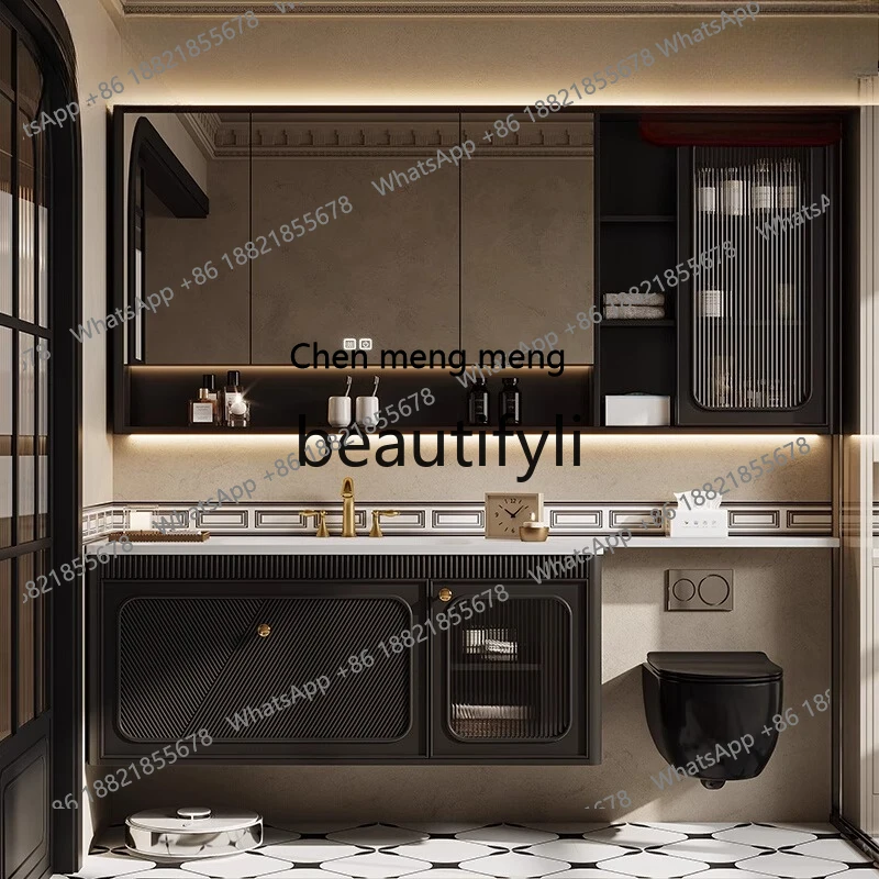 French retro bathroom cabinet combination rock slab hot bending integrated basin toilet extended side toilet washstand cabinet