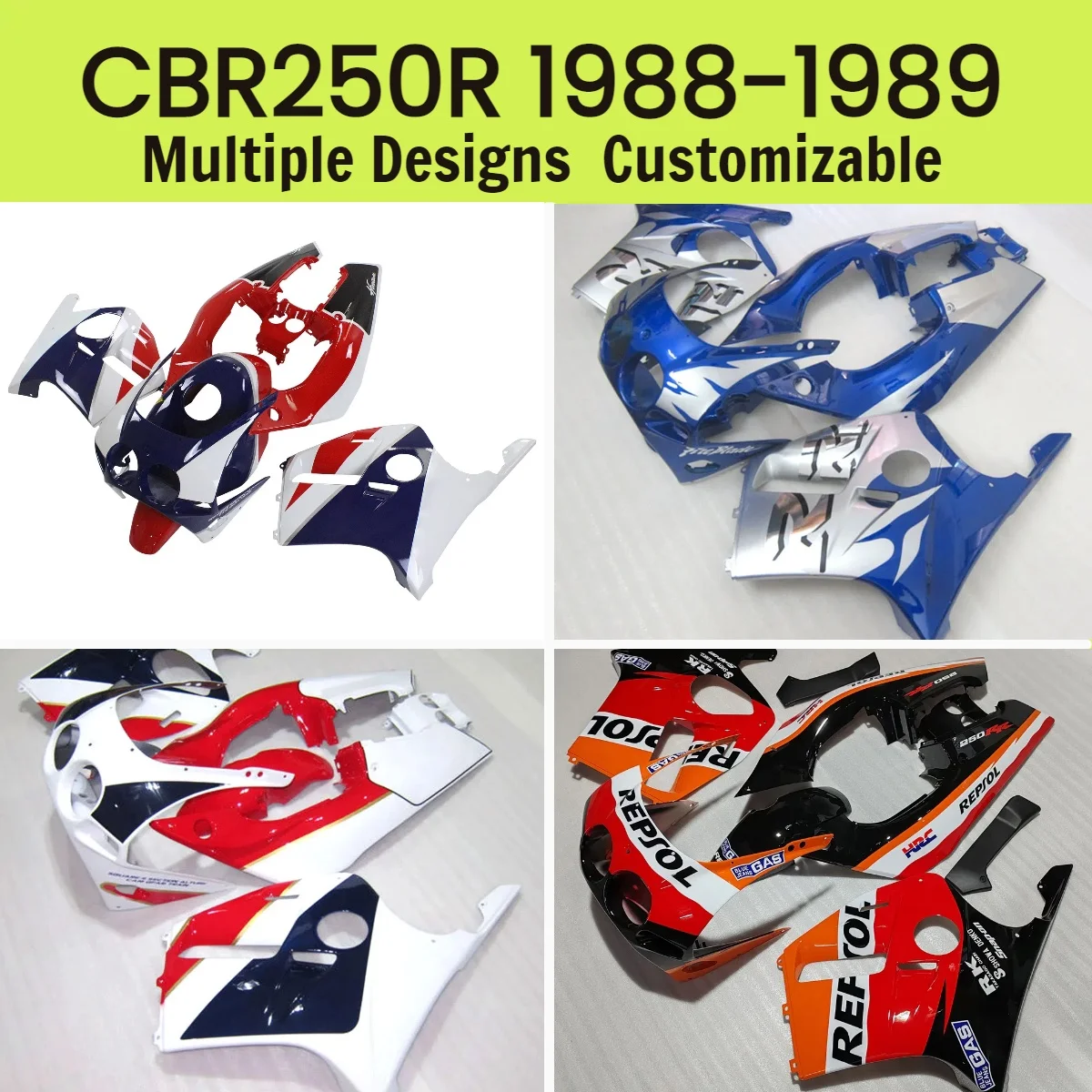 

For Honda CBR250R 1988 1989 New Style Fairings CBR 250R 88 89 Customizable Motorcycle Bodywork Fairing Kit Fit