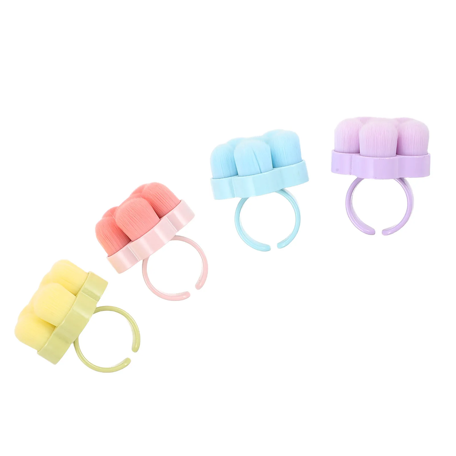 4Pcs Flower Nail Dust Brush Ring Mini Nail Art Dusting Brush Soft Nylon Bristle Finger Ring Cleaner for Salon DIY