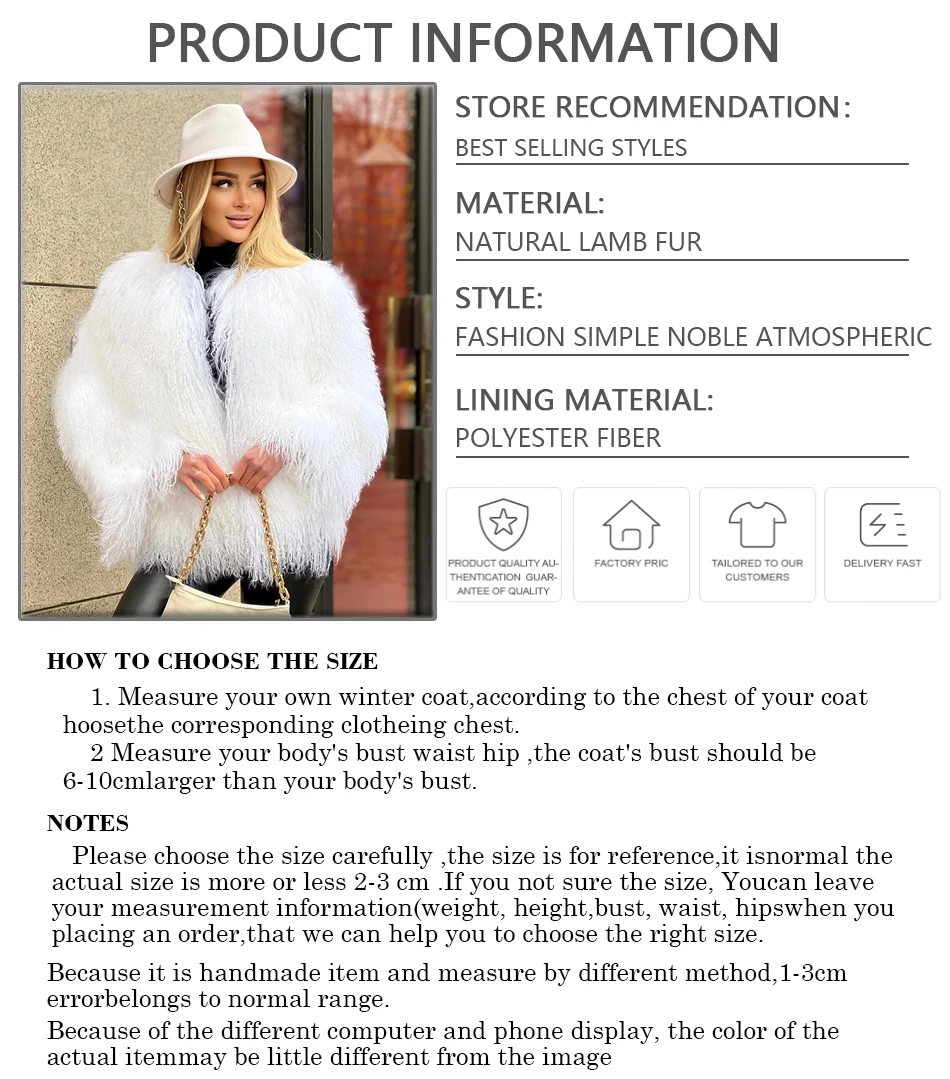 Mongolian Fur Coat Women Lamb Coats Women White Genuine Mongolian Jackets  2024 High Quality Fashion Sheepskin Jacket