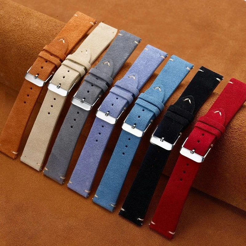 Bracelet de montre en cuir véritable suédé, 16mm, 18mm, 20mm, 22mm, pour Seiko, à dégagement rapide, Vintage, fait à la main, de haute qualité