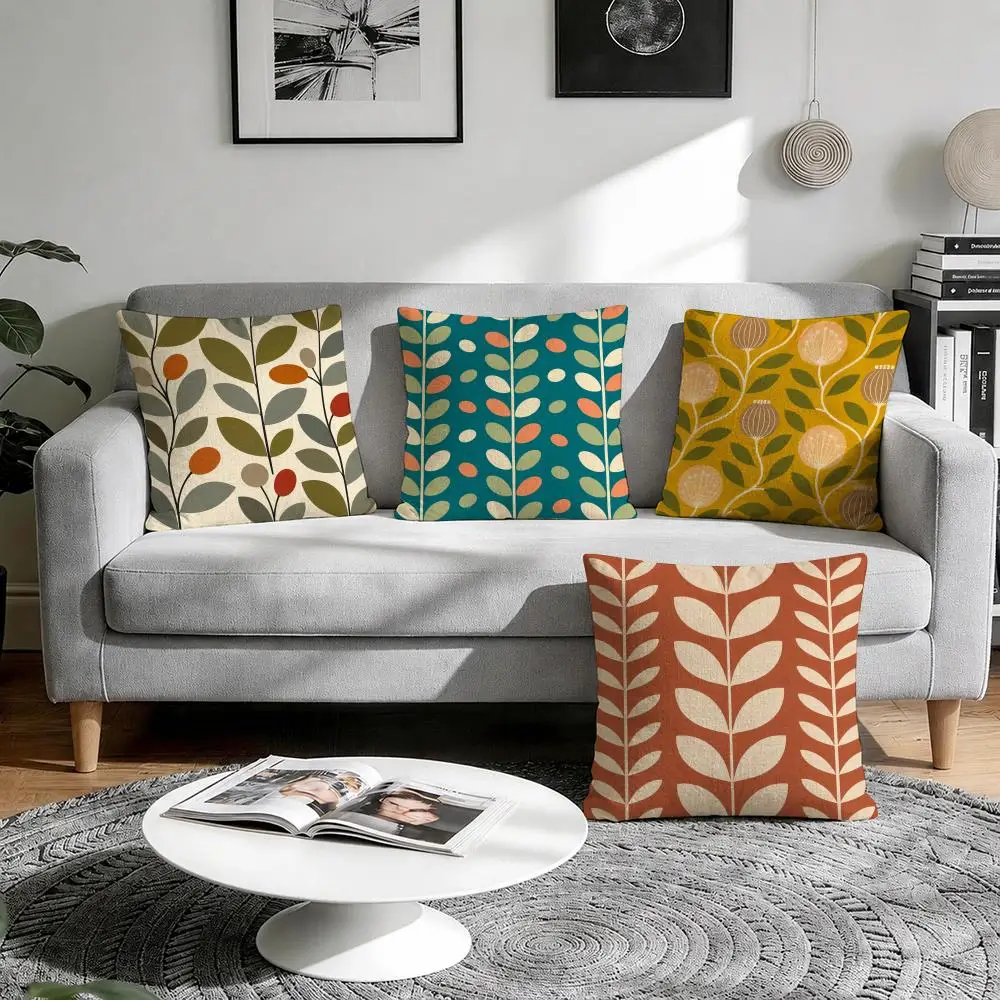 Beautiful colorful leaves Cushion Cover Natural Breathable Durable Linen Printed Decor Pillow Case Sofa Bedroom