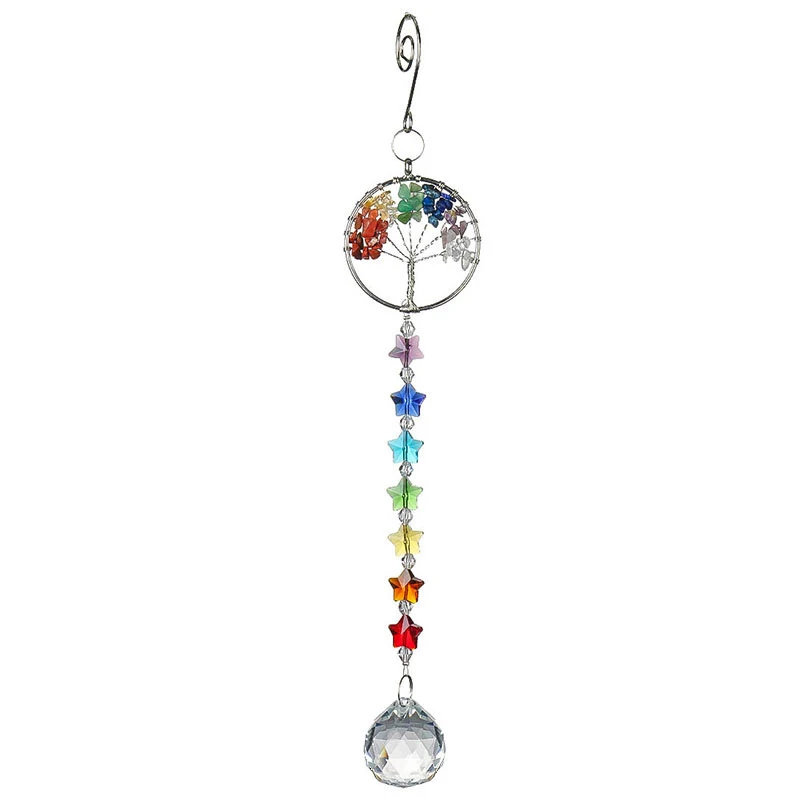 Tree of life Suncatcher Crystal Ball Prism Pendant Rainbow Maker Hanging Sun Catcher Gemstones Window Ornament Home Garden Decor