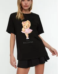 女性用バレエプリントTシャツ,カジュアル,ヴィンテージ,アーバンウェア,花柄,カワイイ,y2k