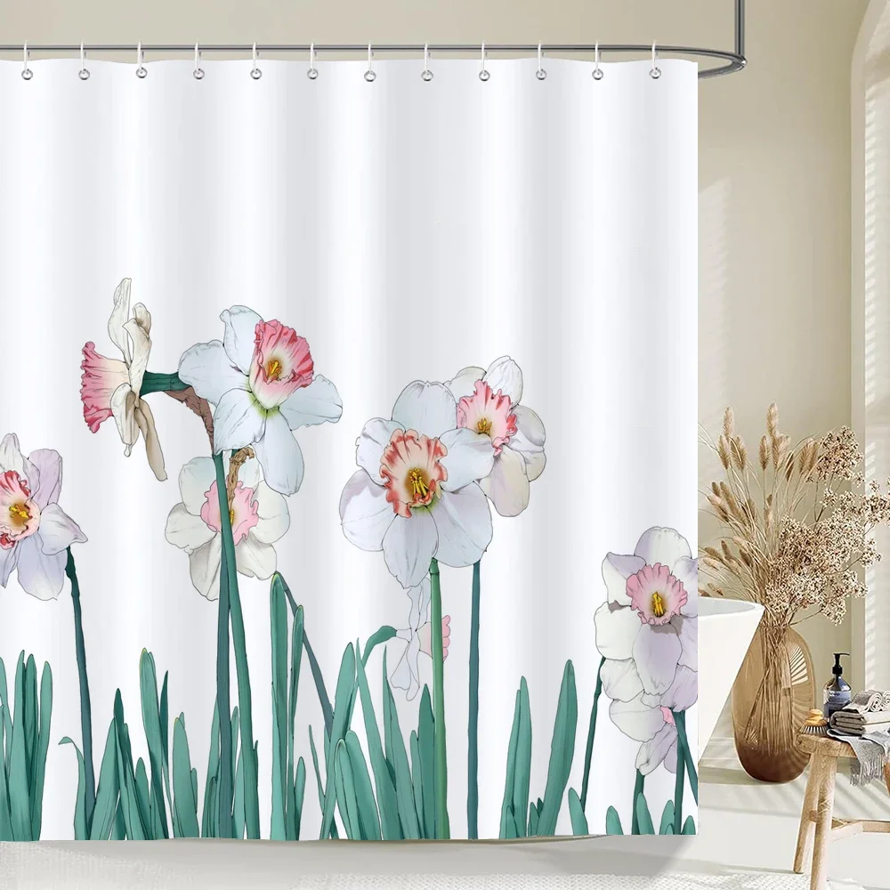 ستارة دش بألوان مائية على شكل أوراق شجر زهرية 180 سم * 180 سم مع خطافات، ستارة دش مقاومة للماء، ستائر دش للحمام #2