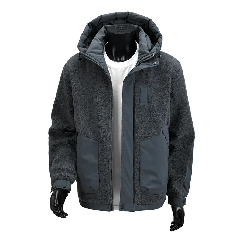 men jacket winter thicken patchwork long sleeve pocket man cargo coat windproof loose comfortable hooded male outerwear