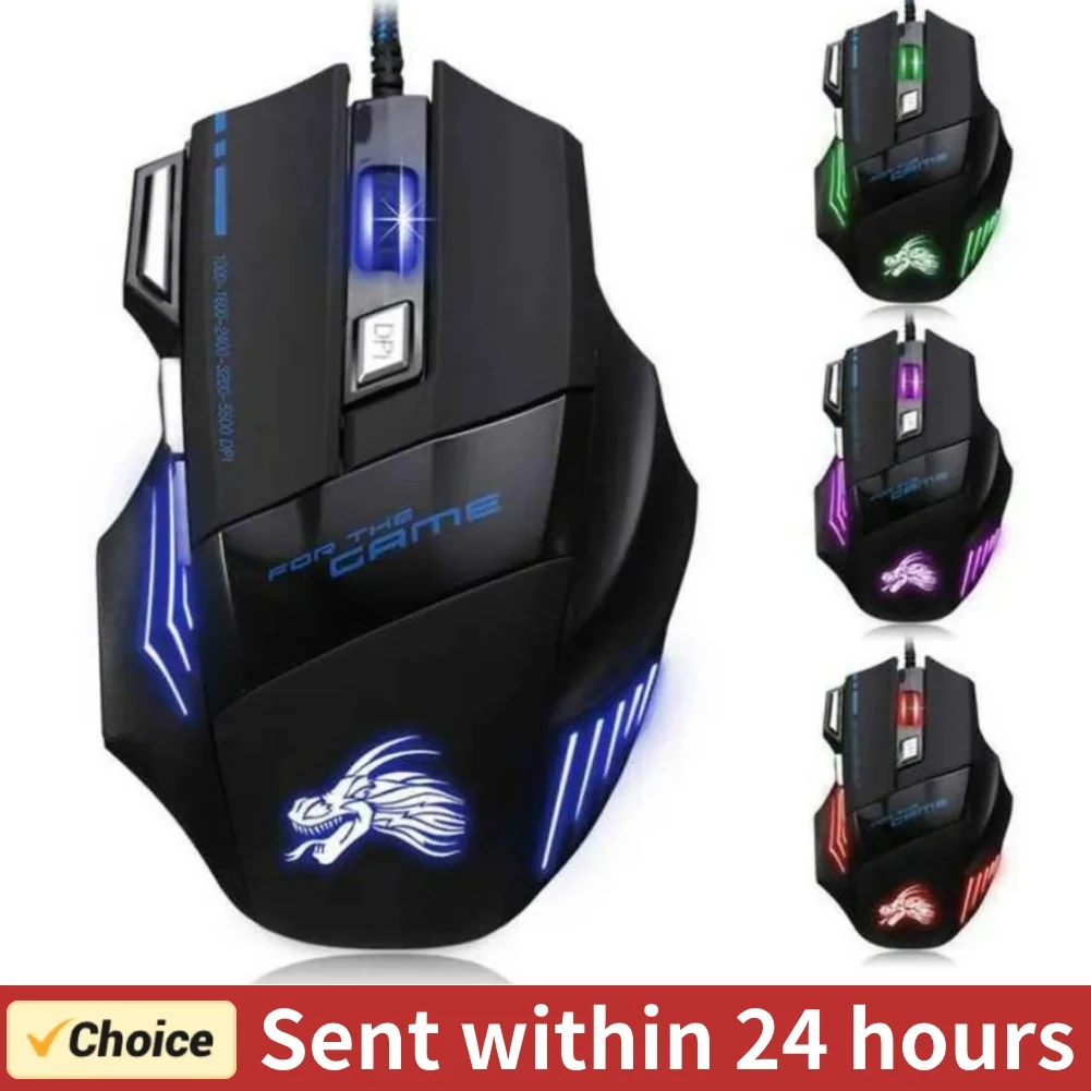 Regulowane USB przewodowa mysz optyczna mysz do gier 7 kolorów podświetlenia 5500 DPI dla komputerów PC notatnik biurowy na myszy szczury Pro Gamer