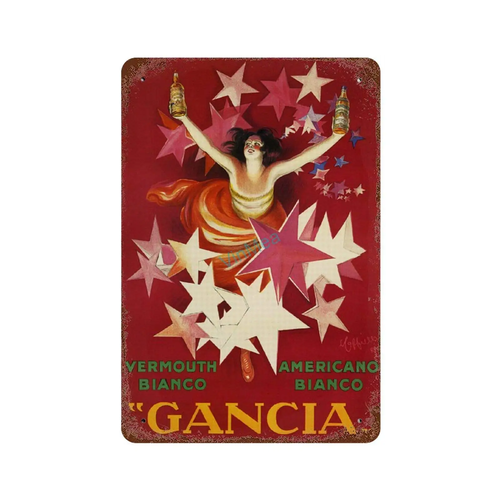 Металлический знак Gancia Leonetto Cappiello, винтажные алюминиевые таблички, мужская пещера, паб, клуб, кафе, бар, настенные знаки, 8x12 дюймов