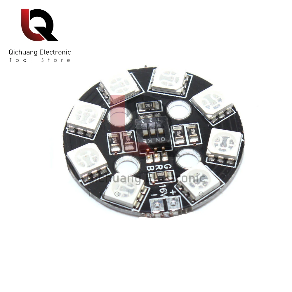 1Pcs 8-bit RGB Full-color LED Module X8-16V Black Circular 7-color LED Light Board Navigation Light