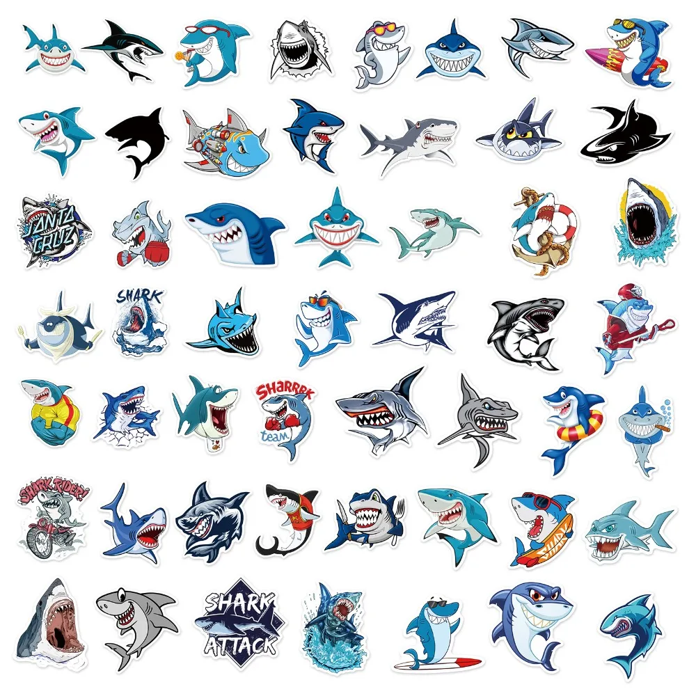 10/25/50pcs Funny Ocean Shark Graffiti Stickers for DIY Waterproof Scrapbook Travel Luggage Skateboard Phone Laptop Guitar