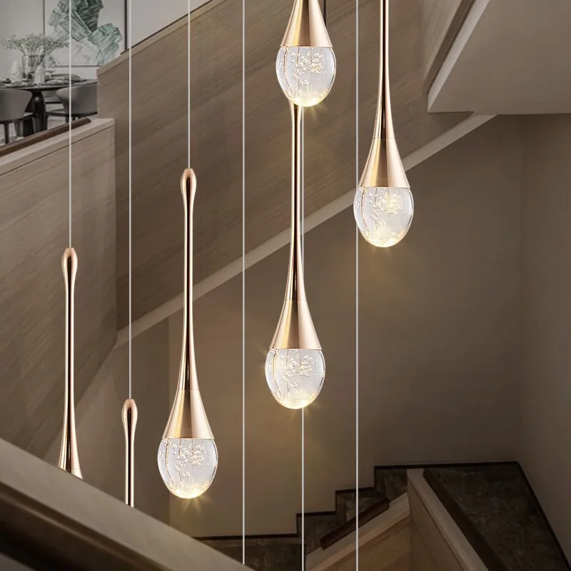 Modern minimalist stair chandelier creative soft light duplex chandelier restaurant villa rotating staircase long chandelier