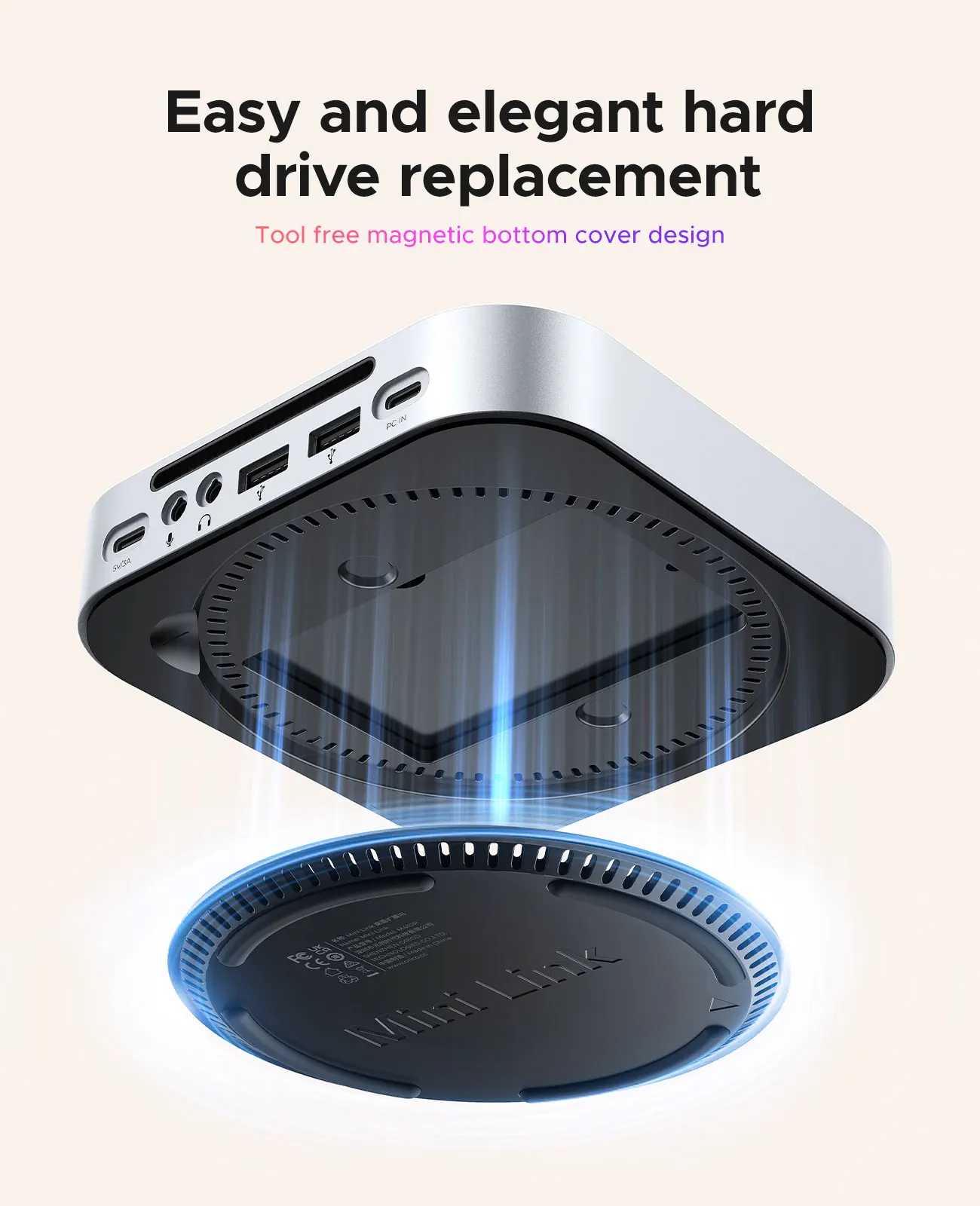 ORICO New Version MiniLink USB HUB Docking Station for Mac Mini M4 M4 Pro M.2 NVMe SSD 8TB Max 40Gbps USB-A&C Ports