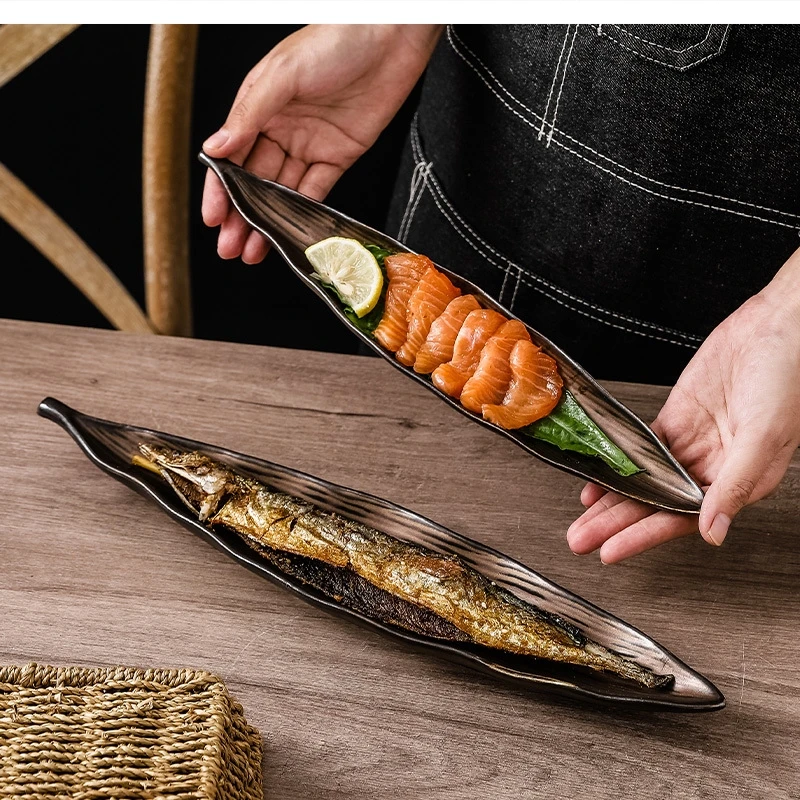 

10,5/12,5 дюймов кухонные листья осень сайры керамические суши коммерческие специальной формы