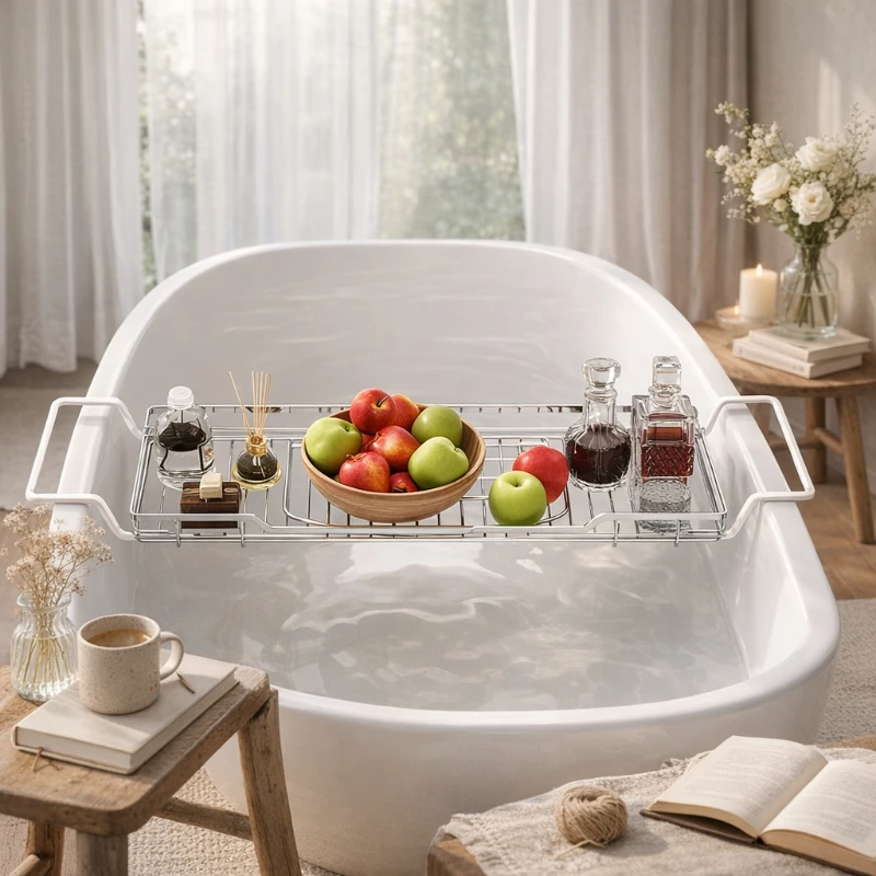 

Раздвижной органайзер для ванной из нержавеющей стали, противоскользящий поддон с дренажом, регулируемая полка для хранения в ванной комнате