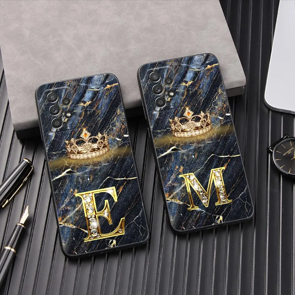 Fashion Marble Crown Cover Galaxy A53 5G Case For Samsung A54 A52 A51 A71 A73 A72 A41 A42 A91 A32 A33 Back Case Letter E M I J L