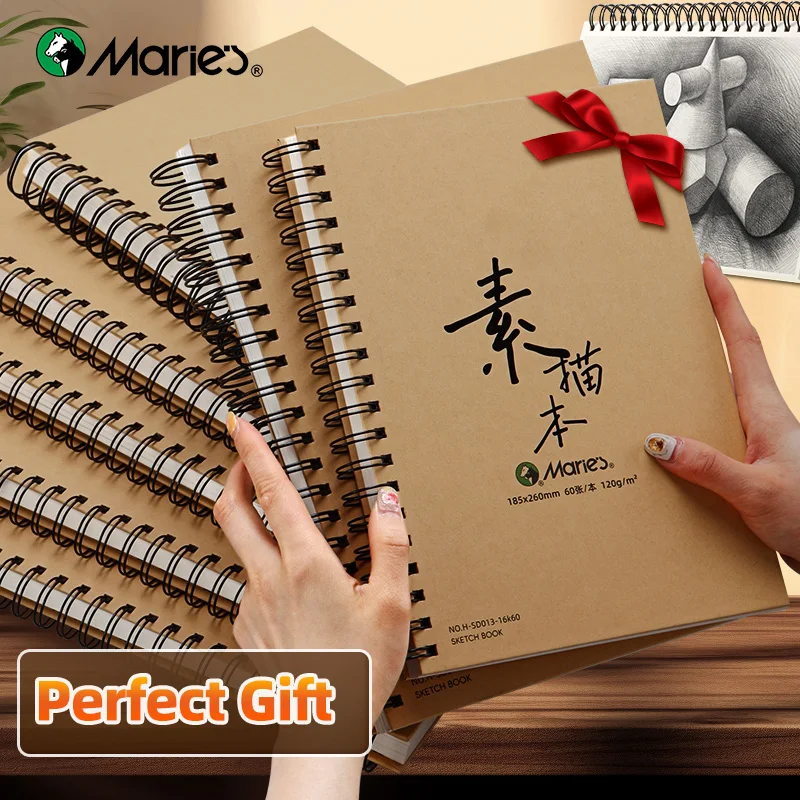 1pc Marie's 16k/A4/8K Spiral Sketching Pad,30 Sheets 73lb/120gsm Pad for Drawing,Painting,Writing