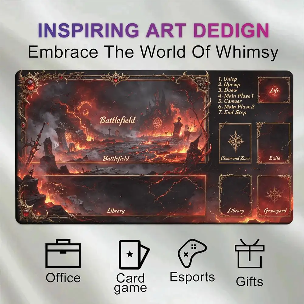 Hellfire Volcano Castle TCG Playmat, Zoned Magic The Gathering Game Mat, Large Trading Card Game Playmat for Tabletop Gaming