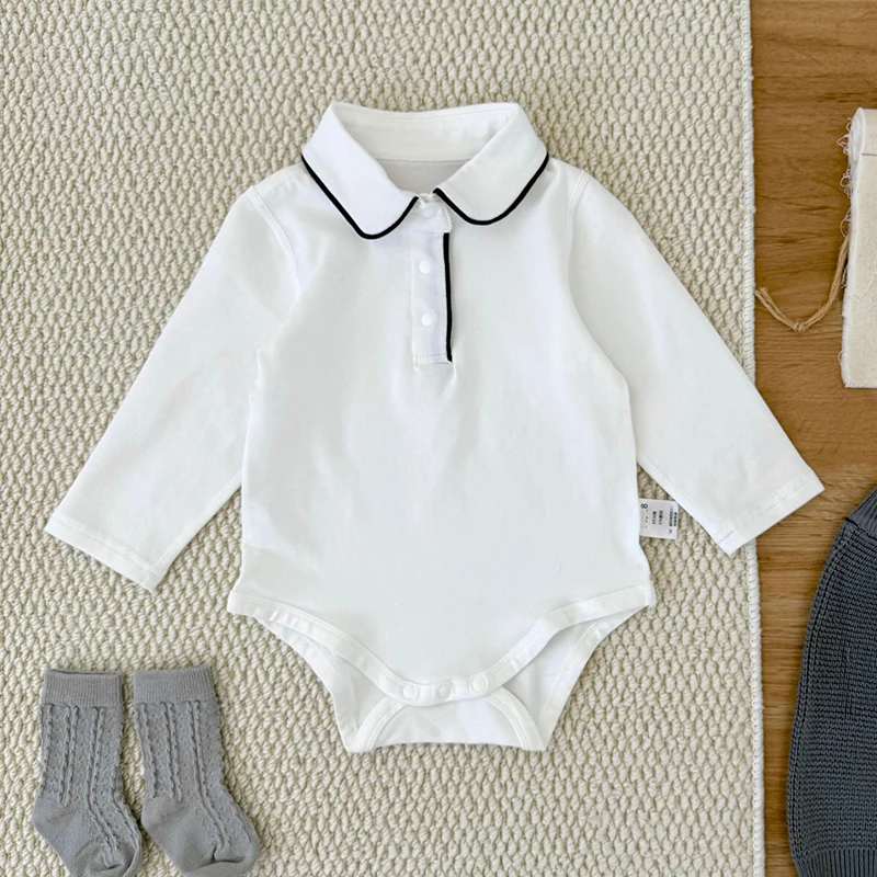 2026 New Spring 0-24M Baby Clothing Korean Style Climbing Suit Long Sleeved Cotton Solid Color Toddler Baby Boys Girl Romper