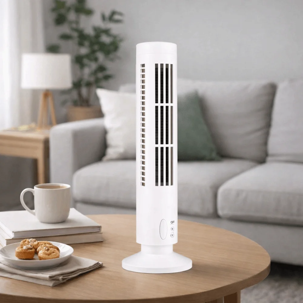 2 Gear Speed USB Tower Fan Low Noise Strong Wind Mobile Air Conditioning Lightweight Leafless Vertical Conditioner Bedroom Use