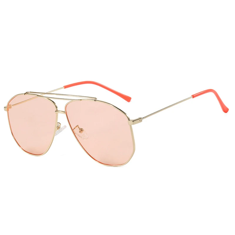 SO&EI Ins Popular Fashion Oversized Metal Double Bridges Pilot Sunglasses Women Shades UV400