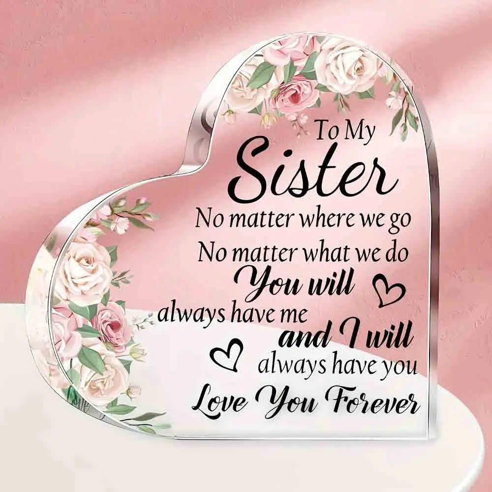 1pc Heart Transparent Engraved Acrylic Plaque, Wedding Anniversary Birthday Gift For Sister, To My Best Sister Present,