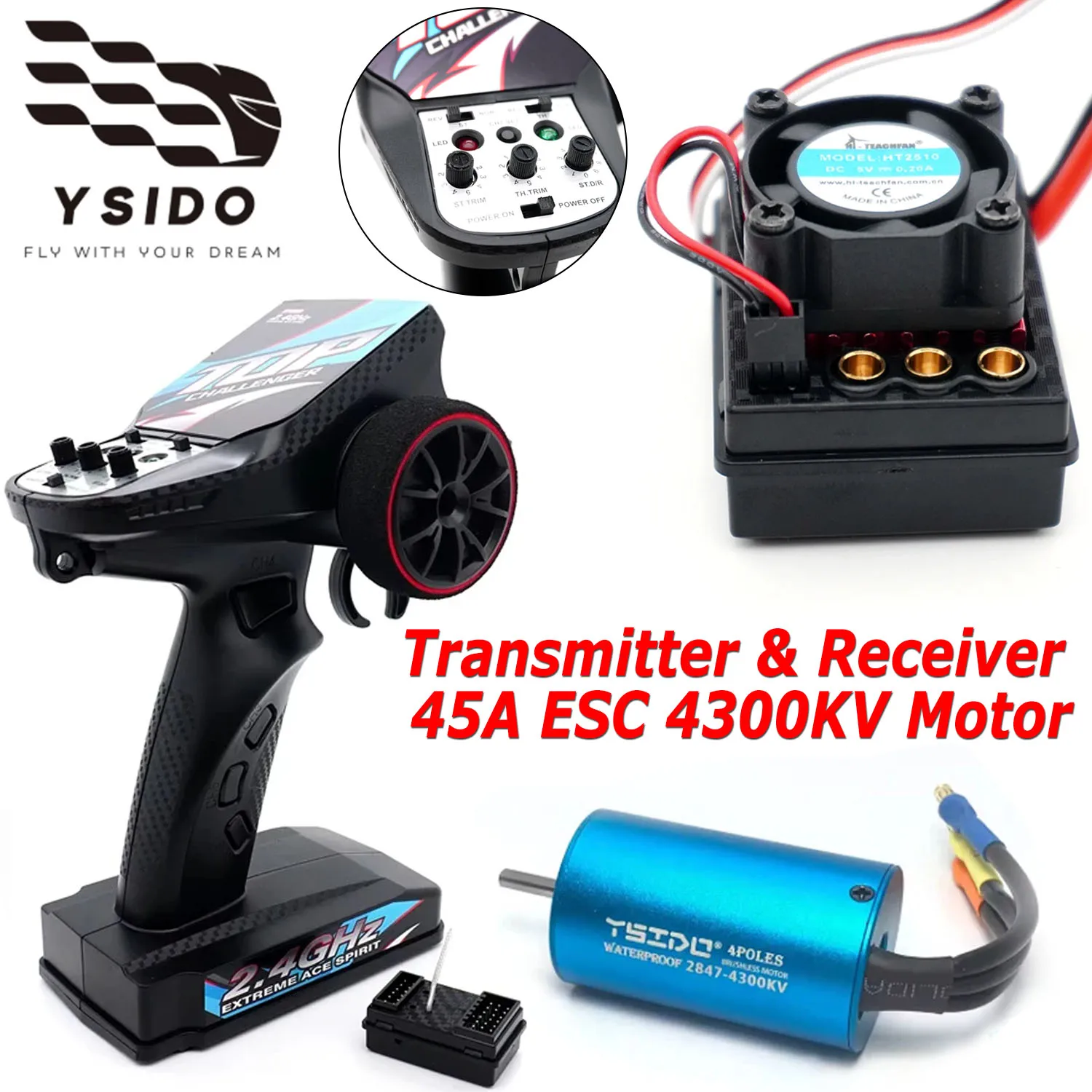 

YSIDO 7CH 2.4GHz Transmitter & Receiver 45A ESC 4300KV Motor Set Battery for RC Car SCY16101Pro 16103Pro SG116Pro SG116 MAX Q130