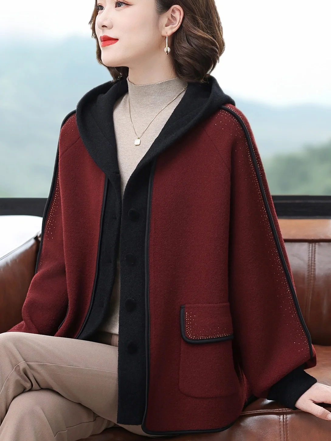 

Thiened шерстяное пальто с капюшоном Mommy Sle, повседневная осенне-зимняя одежда для женщин среднего возраста и ли, теплая модная открытая...