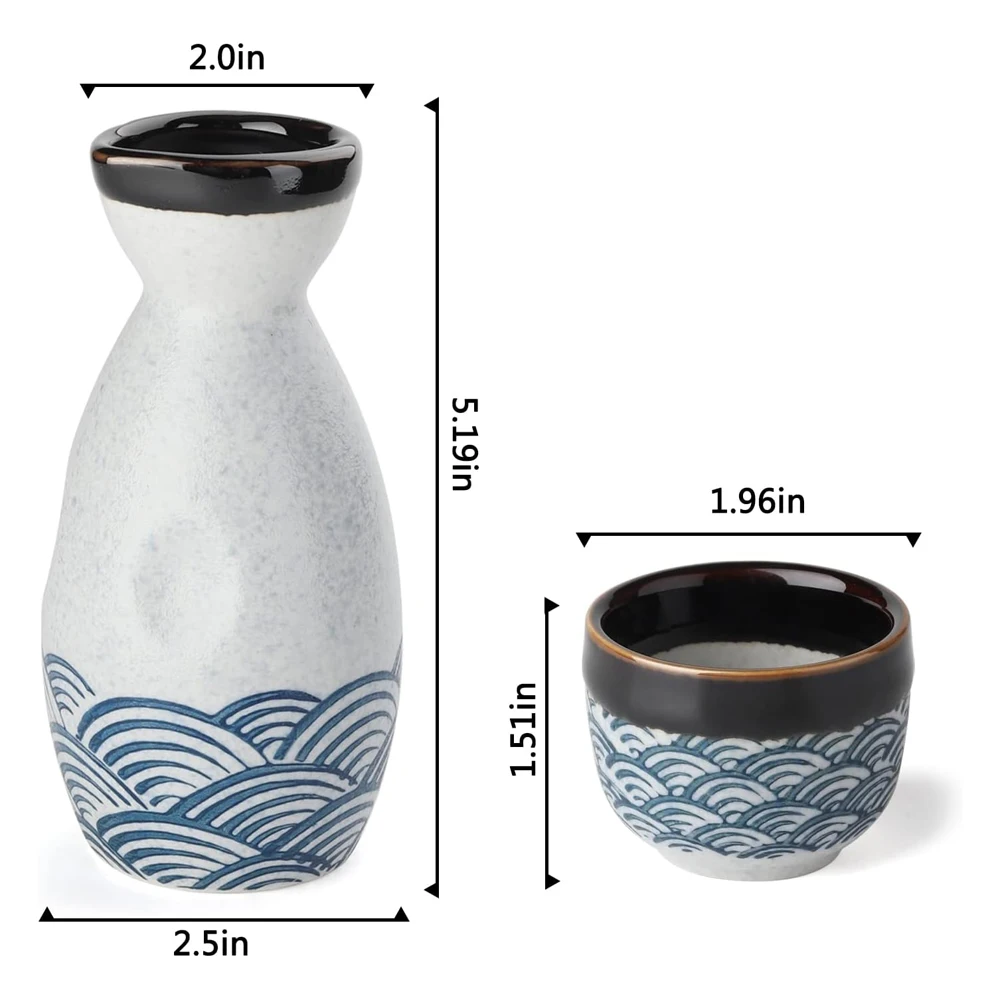 Ceramic Japanese Sake Set of 5 Include 1 Sake Bottle 4 Wine Cups for Hot or Cold Sake At Home or Restaurant