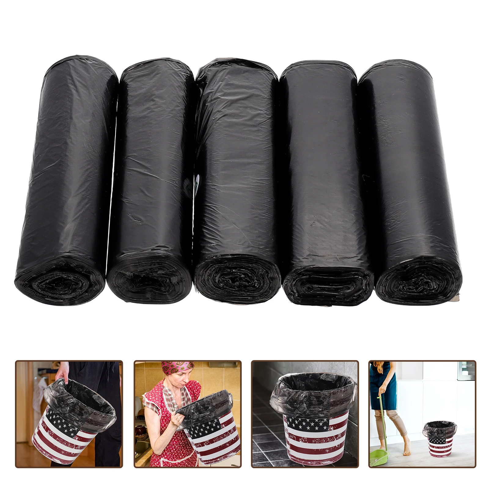 5 Rolls Toilet Trash Bag Portable Bags Garbage Kitchen Car Can Disposable Black for Bin