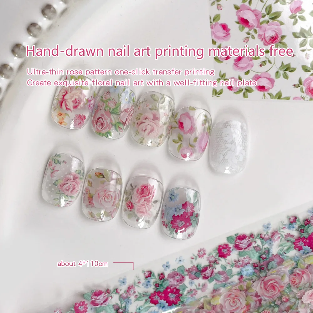 1 Stück Mehrfarbiger Rosen-Blumen-Nageltransfer-Aufkleber Ölgemälde-Muster Rosen-Druckmuster Vintage Blumen-Nageltransfer-Aufkleber