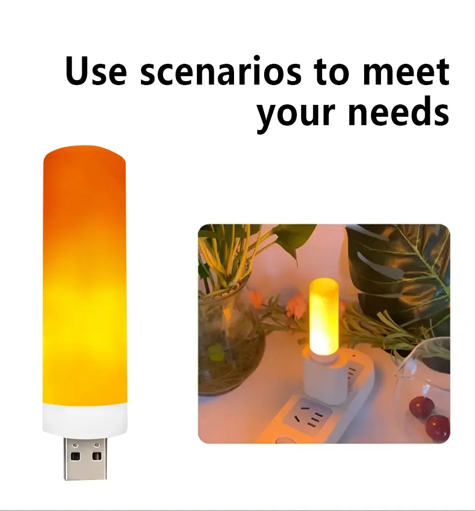 USB LED Atmosphere Light Dynamic Flame Effect Candle Lights For Power Bank Camping Lighting Cigarette Lighter Effect Light