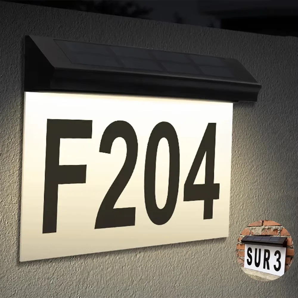Personalized Solar House Number Outdoor Waterproof Luminous LED Light House Plaque for  Yard Home Solar Address Numbers Sign