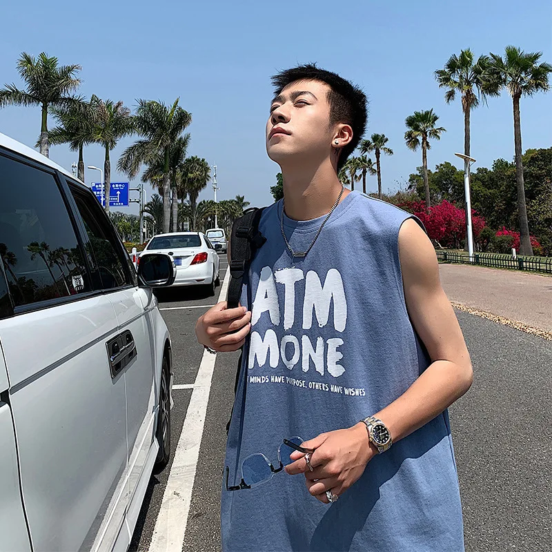 Tanks Men Tops Sleeveless Tees Summer Loose Joggers Workout Letter Thin Fashion Oversize M-5XL Streetwear Handsome Male Singlets