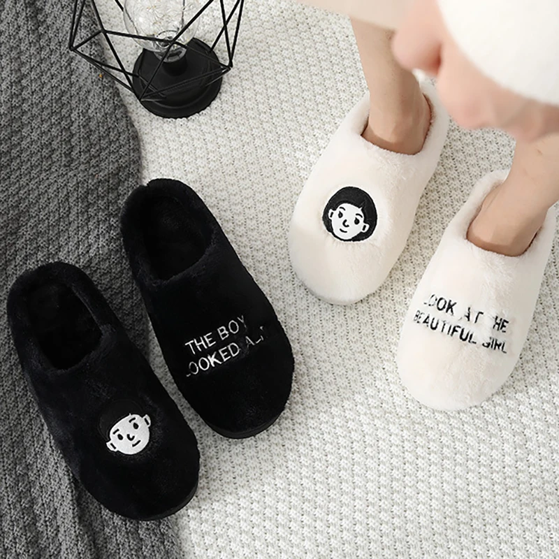 Paren Winter Huis Pluizige Slippers Kawaii Jongens En Meisjes Hoofd Foto Warme Anti Slip Duurzame Outwear Slippers Vrouwen En Mannen