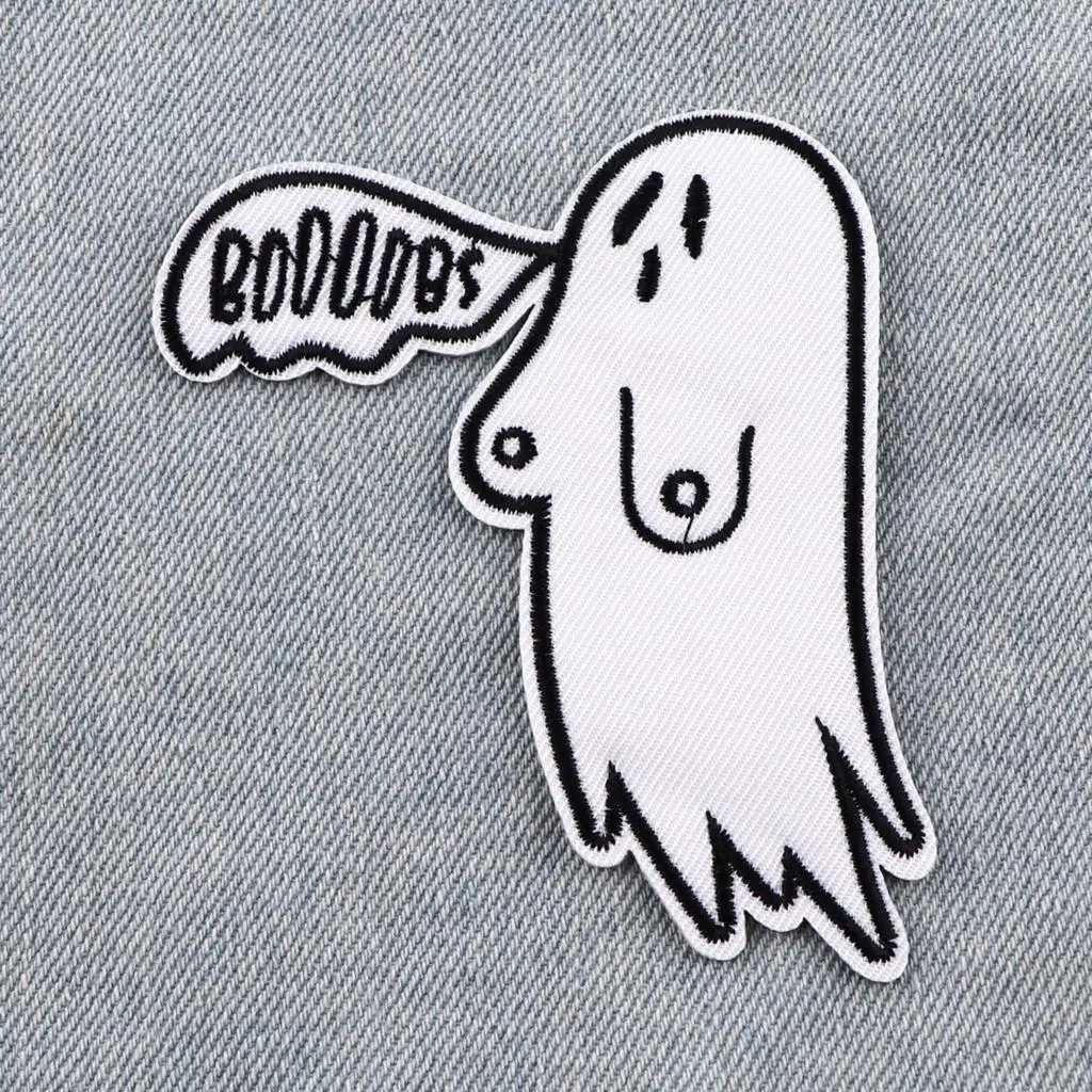 Halloween White Ghost Embroidery Patch, Cartoon Iron On Patches para Vestuário, Jeans costurar adesivos