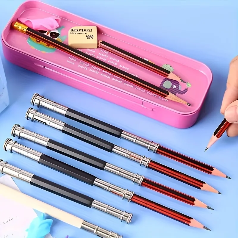 1-Pack Adjustable Pencil Extenders, Double Head & Single Head Pencil Holder, Art Drawing Tool for Colored Pencils, Charcoal