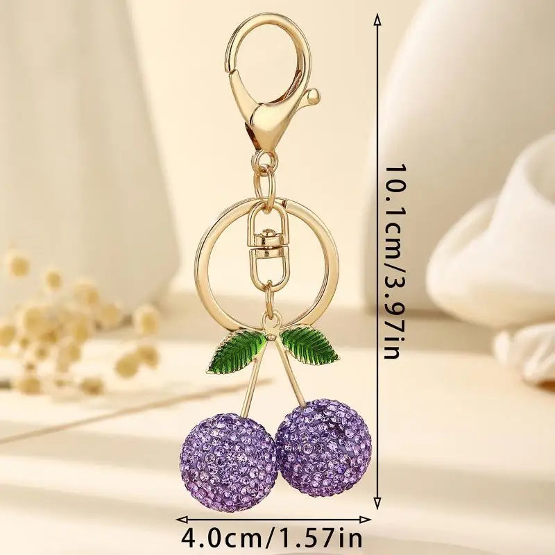 Luxuriöser Strass-Kirsch-Schlüsselanhänger, Kreativer Exquisiter Glänzender Schlüsselring, Taschenanhänger, Personalisierter Taschen-Charm, Geburtstagsgeschenke – Detail 5